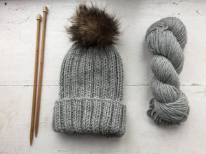 Open image in slideshow, Classic Rib Cuffed Unisex Beanie Hat Knitting Kit by Jo Storie  “Knit it yourself! A snug fit ribbed beanie hat. This is a great beginner&#39;s project,
